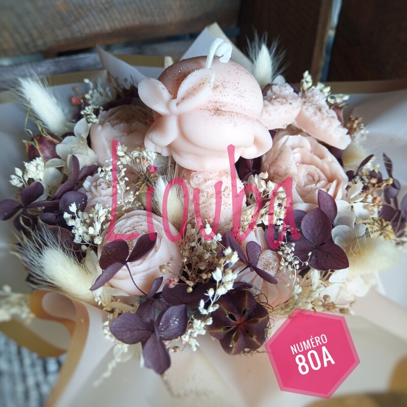 Bouquet de Fleurs de Cire Rose & Violine